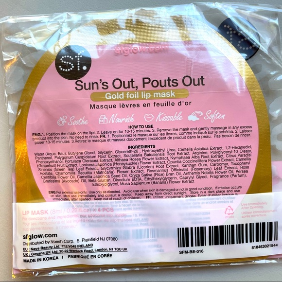 SF Glow Sun's Out, Pouts Out Gold Foil Lip Mask with Collagen 4 Pack - Picture 4 of 5